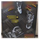 Eine Bilderplatte mit Baby Fußabdrücken, einem Ultraschallbild und Daten (Größe, Gewicht und Datum) der Kinder zum Zeitpunkt der Geburt.<br /><br />Farben: Silber, lila und rosa<br />Gedruckt mit 0,4 mm Düse