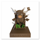 Eine mehrfarbige Buchstüze mit einer aus einem Bücherregal ragenden Highlandkuh die Bücher wegschleudert.<br />Gedruckt mit 0,4 mm Düse