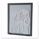 Motiv: Bilderrahmen Bambu Lab mit Platte "Paar"<br />Farbe: braun, weiß, magenta, cyan, gelb<br />Effekt: Beleuchtet von hinten<br />Filament: PLA<br />Gedruckt mit 0,4 mm Düse