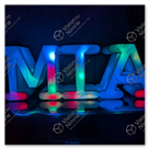 Auf einem Sockel gedruckte Buchstaben "Mia".<br />Von innen bunt beleuchtet.<br />Blaues Filament.<br />Gedruckt mit 0,4 mm Düse