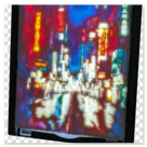 Motiv: Bilderrahmen Bambu Lab mit Platte "Neonstadt"<br />Farbe: braun, weiß, magenta, cyan, gelb<br />Effekt: Beleuchtet von hinten<br />Filament: PLA<br />Gedruckt mit 0,4 mm Düse